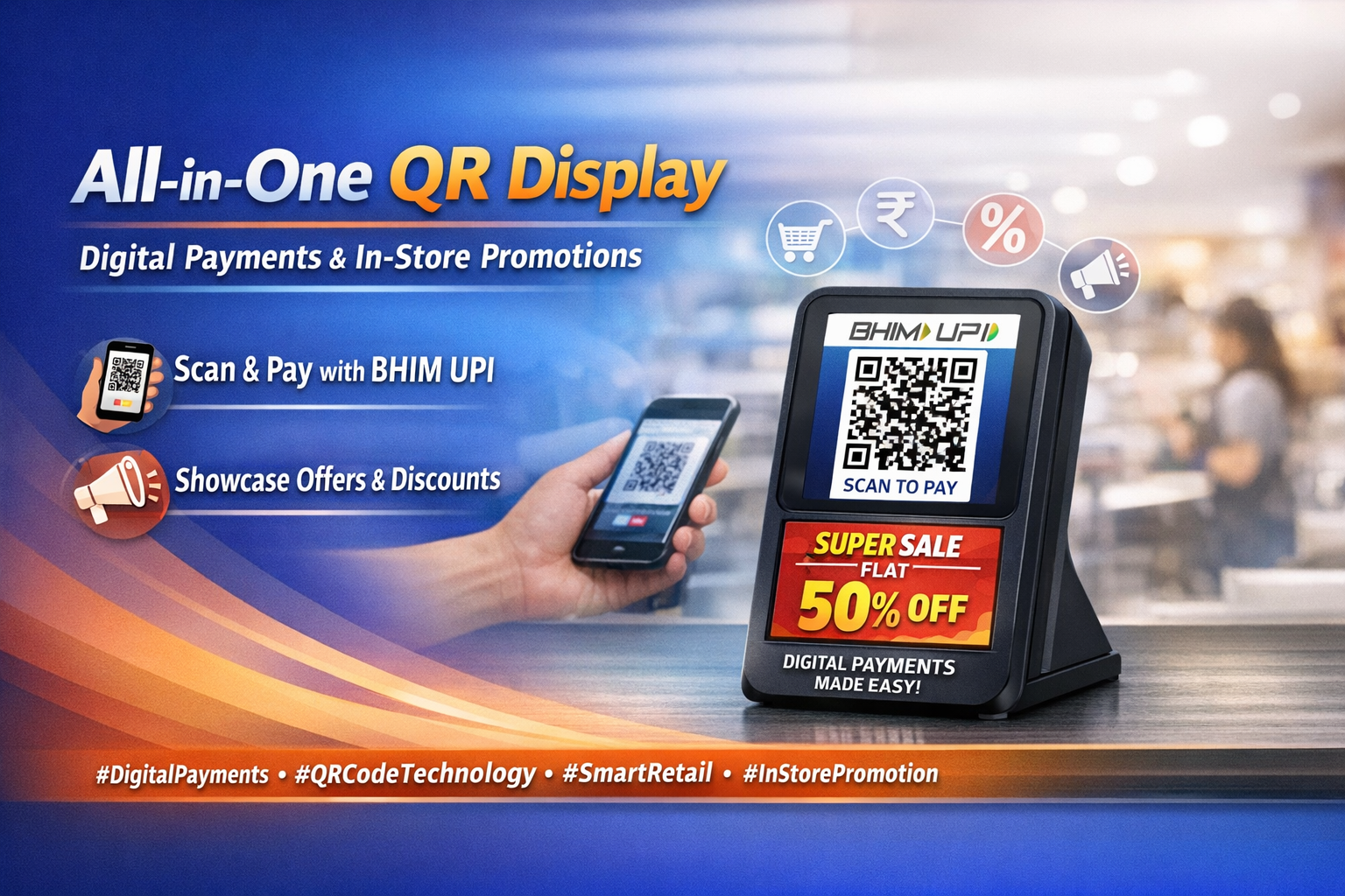 Bonrix Dynamic QR Code Display with LED Matrix 64x64 RGB for retail billing counters